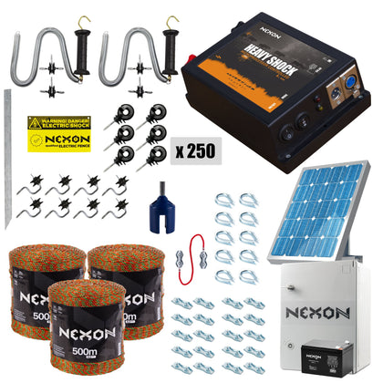 Pachet complet gard electric NEXON HeavyShock PRO 2.5 J 12V cu solar si cutie de protectie Fir gard electric ULTRA 1500m 5 lite-180kg