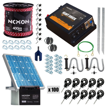 Pachet complet gard electric NEXON HeavyShock PRO 5J cu solar și baterie, 400m