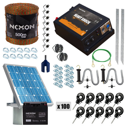 Pachet complet gard electric NEXON HeavyShock PRO 5J cu solar si bateria, 500m