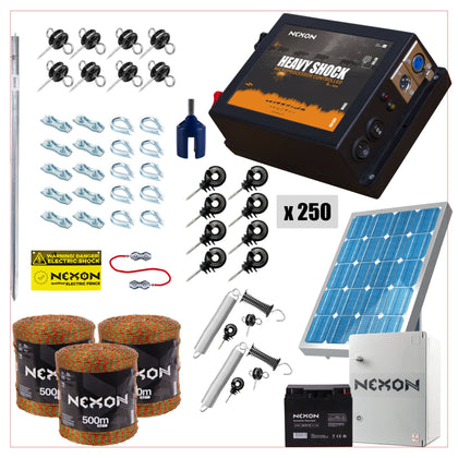 Pachet gard electric NEXON HeavyShock PRO 5.0J cu Solar și Cutie, Fir 1500m, 180kg