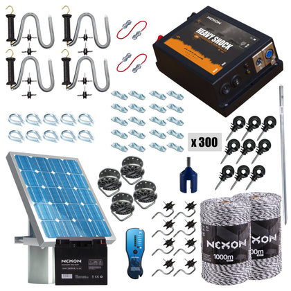 Pachet complet gard electric NEXON HeavyShock PRO 5.0 J 12V cu Solar, fir 2000m 6 lite 130kg