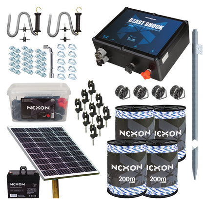 Pachet gard electric NEXON BeastShock 10J cu panou solar si franghie 800m 600 kg