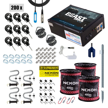 Pachet gard electric NEXON BeastShock 8.5J 12V/230V, Fir 1500 m, 5 lite, 180 kg