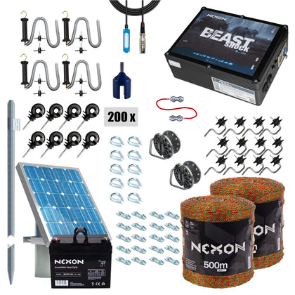 Pachet complet gard electric NEXON BeastShock 8.5 J, 12V cu Solar, Fir ULTRA 1000m, 180kg