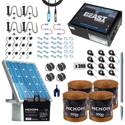 Pachet gard electric NEXON BeastShock 8.5 J 12V cu Solar, fir Ultra 2000m 5 lite 180kg