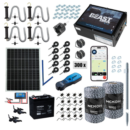 Pachet gard electric NEXON BeastShock 8.5J GPS cu Panou Solar și Baterie, Fir 2000m, 120kg