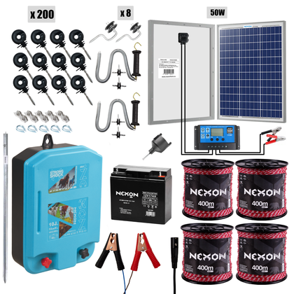 Pachet gard electric NEXON FAVORIT StrongShock 10J cu solar și baterie