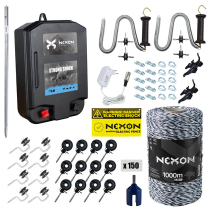 Pachet complet gard electric NEXON StrongShock 4.4J 12V/230V, fir 1000m 3 lite 120kg