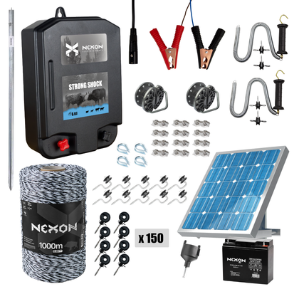 Pachet complet gard electric, NEXON StrongShock 6.6J cu 1000m Fir si solar