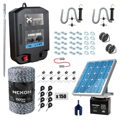 Pachet gard electric NEXON StrongShock 6.6J Solar, Fir 1000m, 120kg