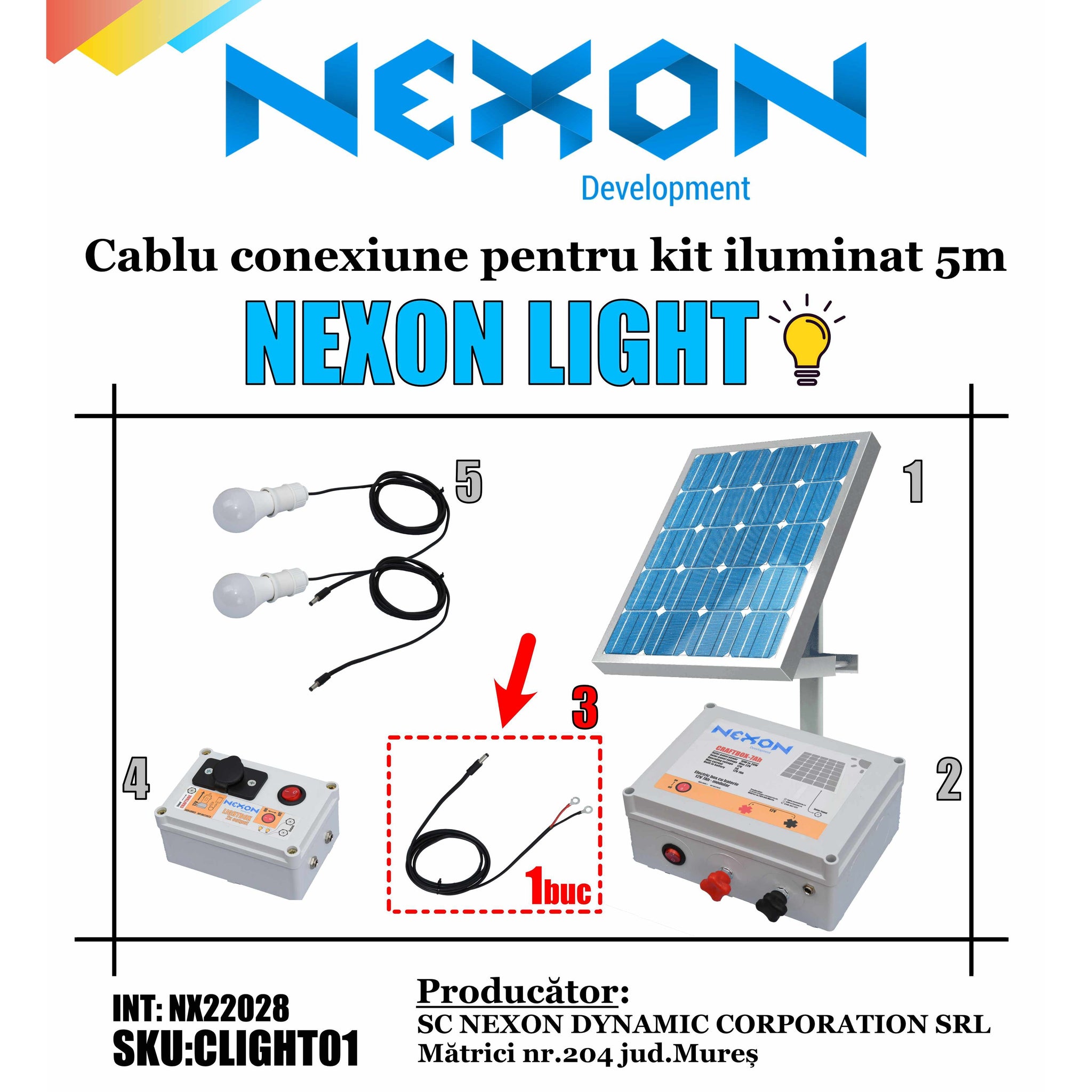 Cablu conexiune pentru kit iluminat 5m NEXON LIGHT-NEXON FARM